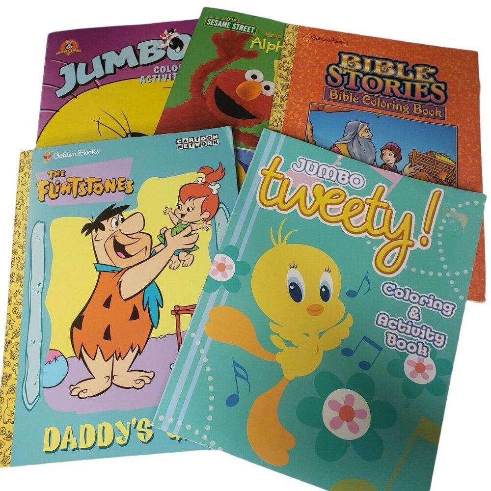 VTG 90s - 2000s Sesame Street Looney Tunes The Flintstones Bible Stories Colorin